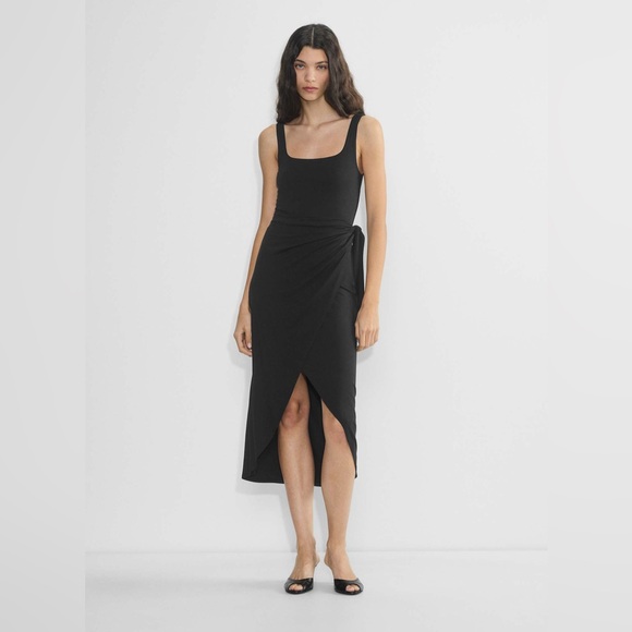 Wilfred Black One-Shoulder Draped Midi Dress - Picture 2 of 6